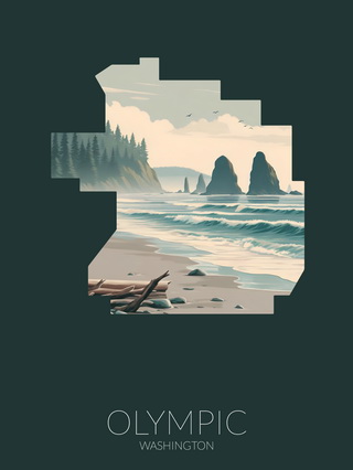 Olympic National Park silhouette artwork illustration