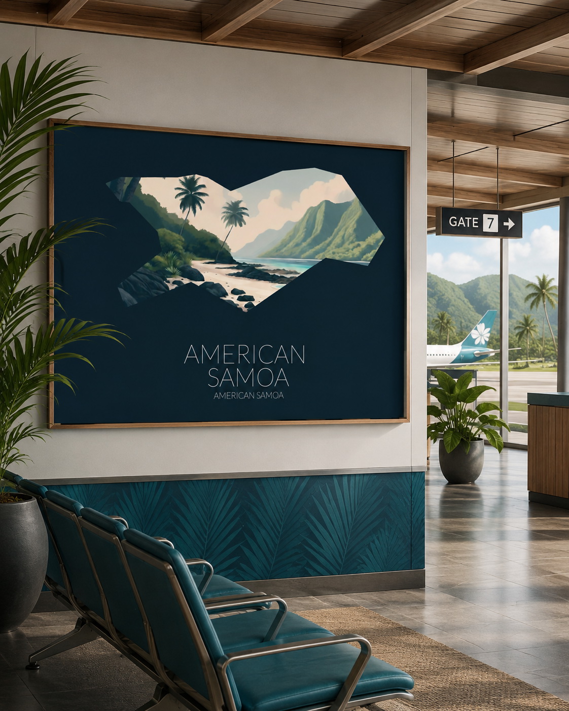 American Samoa National Park artwork displayed in an airport or travel hospitality interior