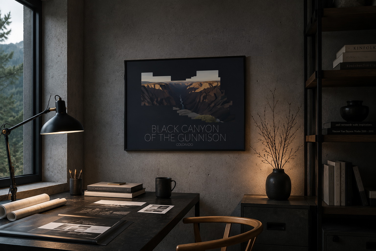 Black Canyon of the Gunnison National Park artwork displayed as framed wall art in a home interior