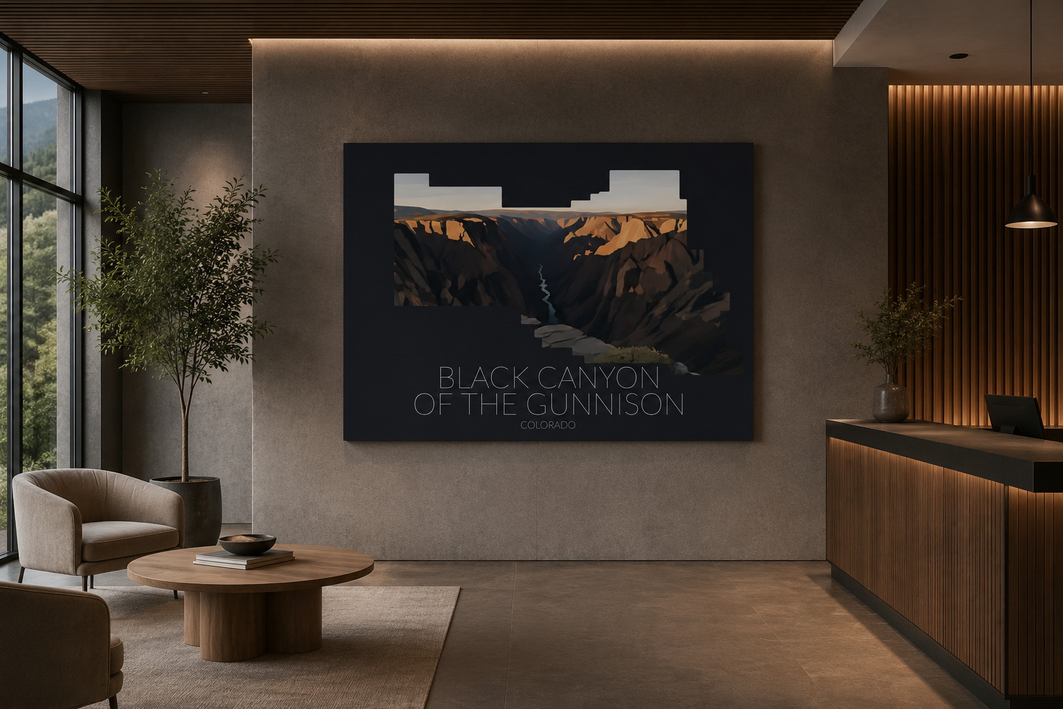 Black Canyon of the Gunnison National Park artwork displayed in a commercial interior