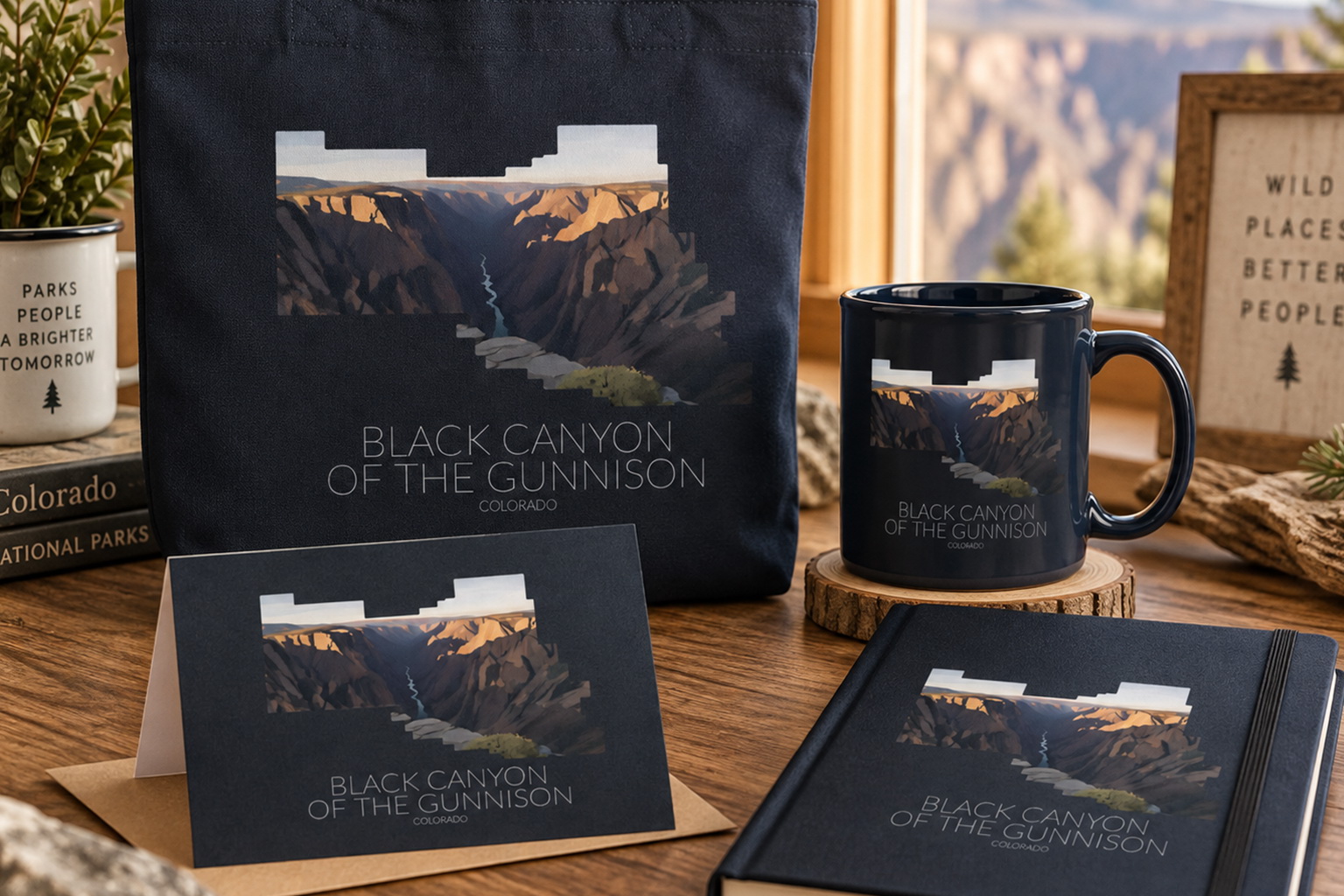 Black Canyon of the Gunnison National Park artwork applied to merchandise for a gift shop collection
