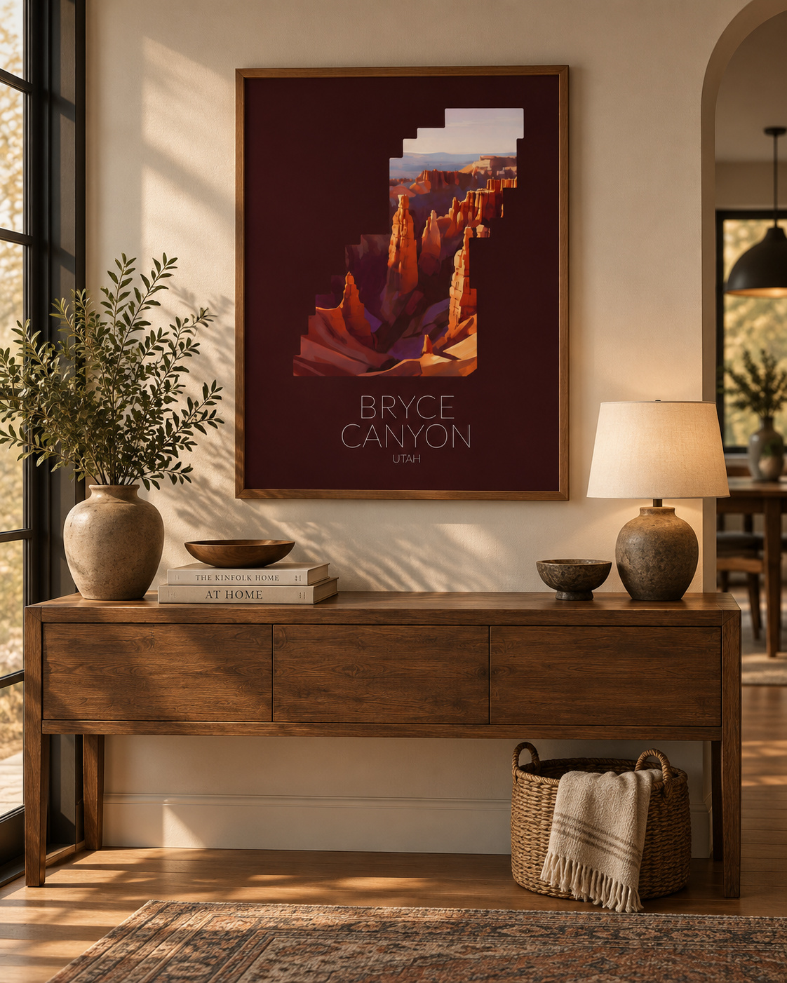 Bryce Canyon National Park artwork displayed as framed wall art in a home interior