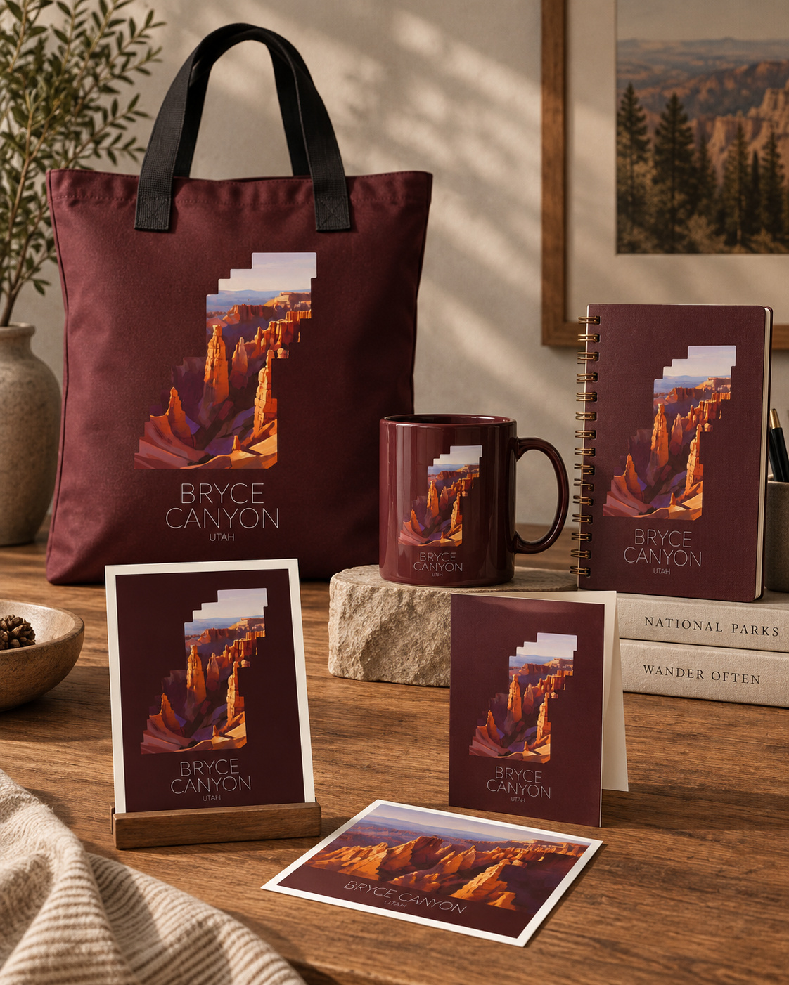 Bryce Canyon National Park artwork applied to merchandise for a gift shop collection