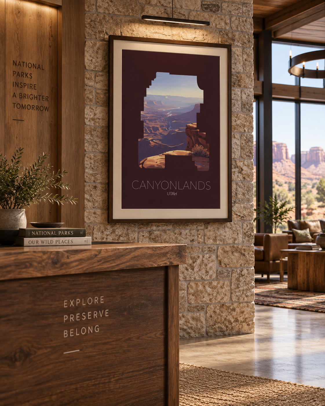Canyonlands National Park artwork displayed in a commercial interior