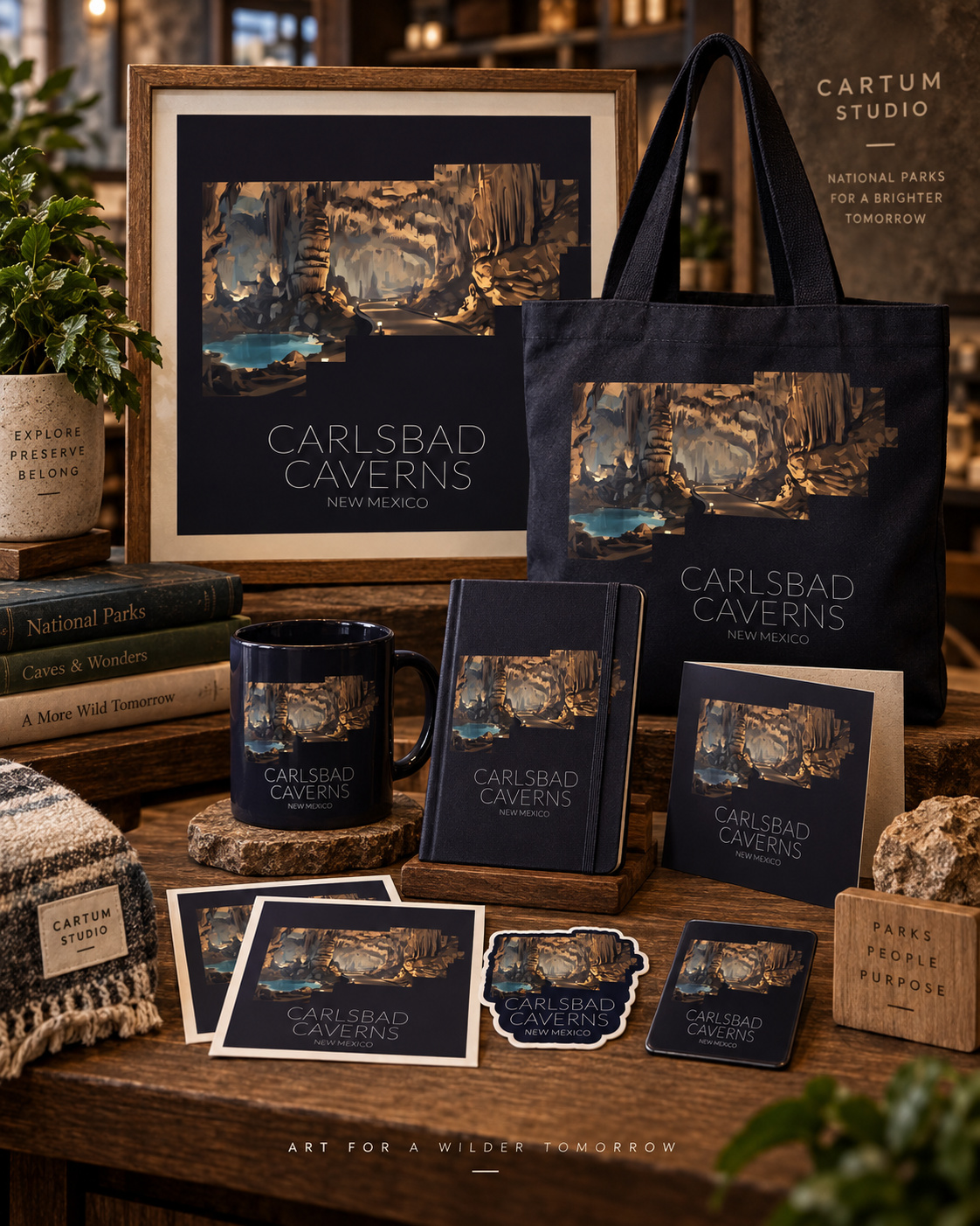 Carlsbad Caverns National Park artwork applied to merchandise for a gift shop collection