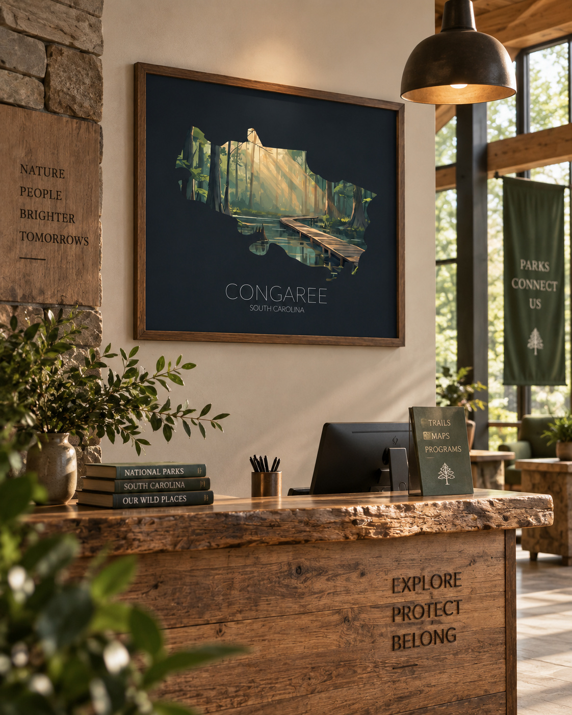 Congaree National Park artwork displayed in a commercial interior