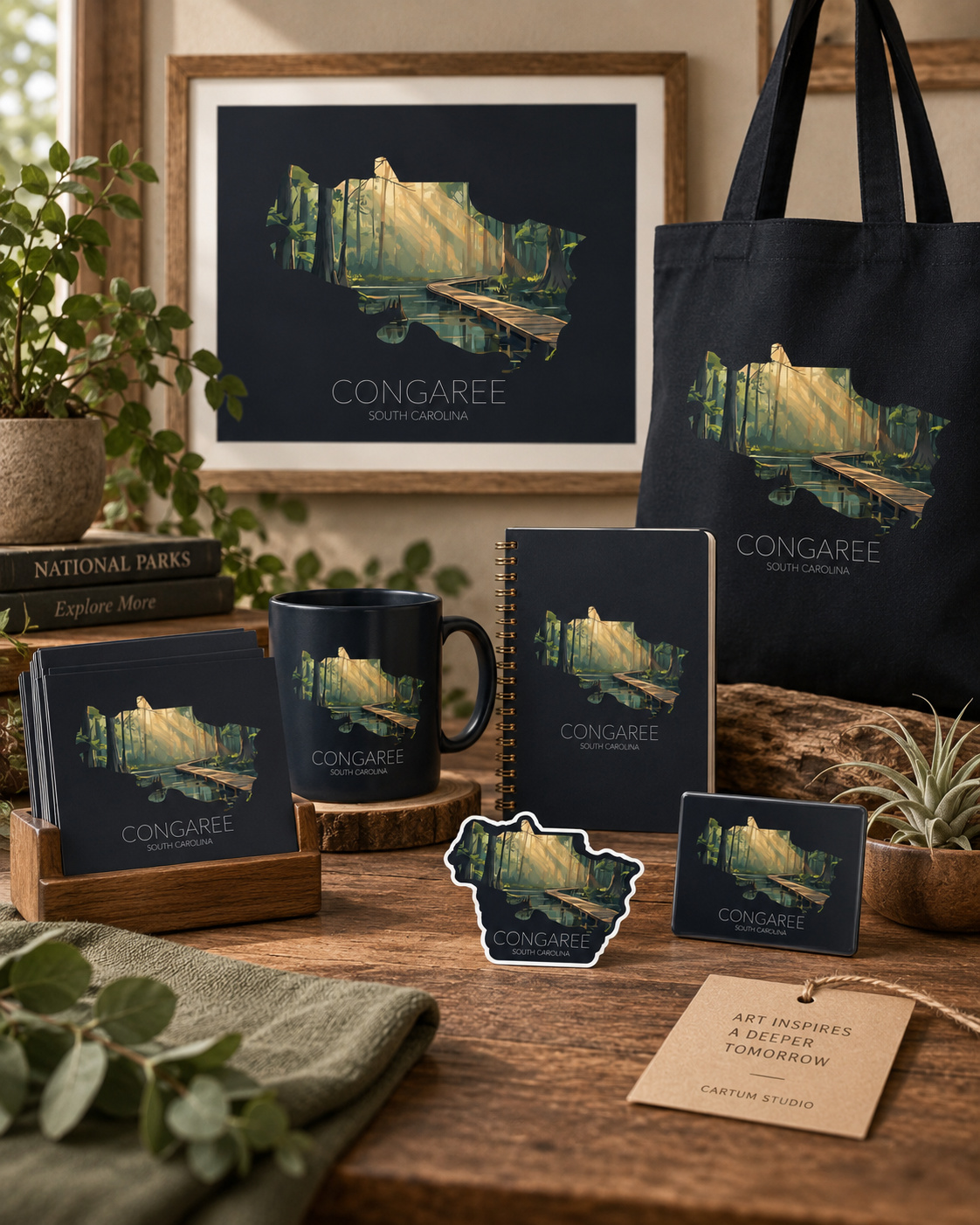 Congaree National Park artwork applied to merchandise for a gift shop collection