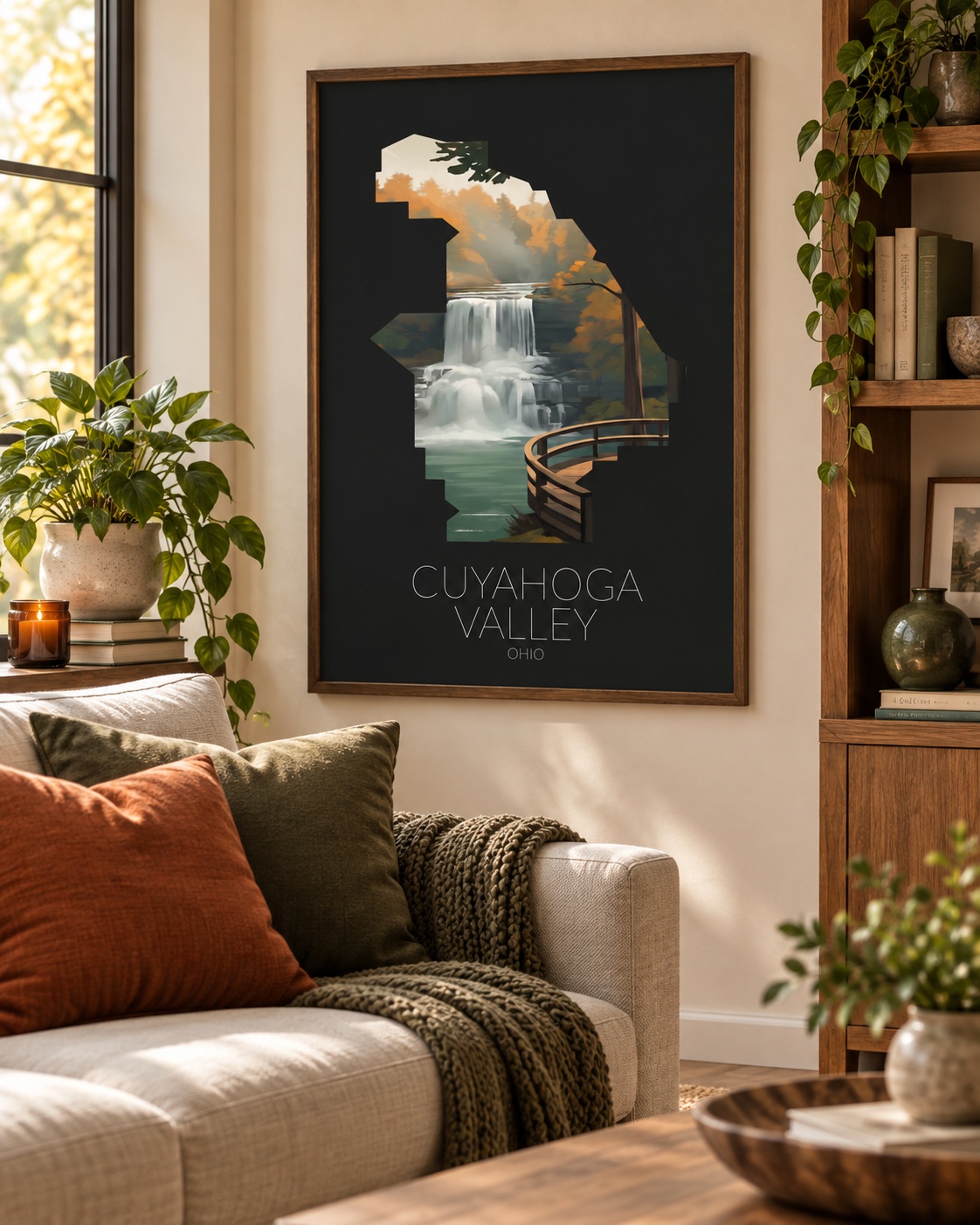 Cuyahoga Valley National Park artwork displayed as framed wall art in a home interior