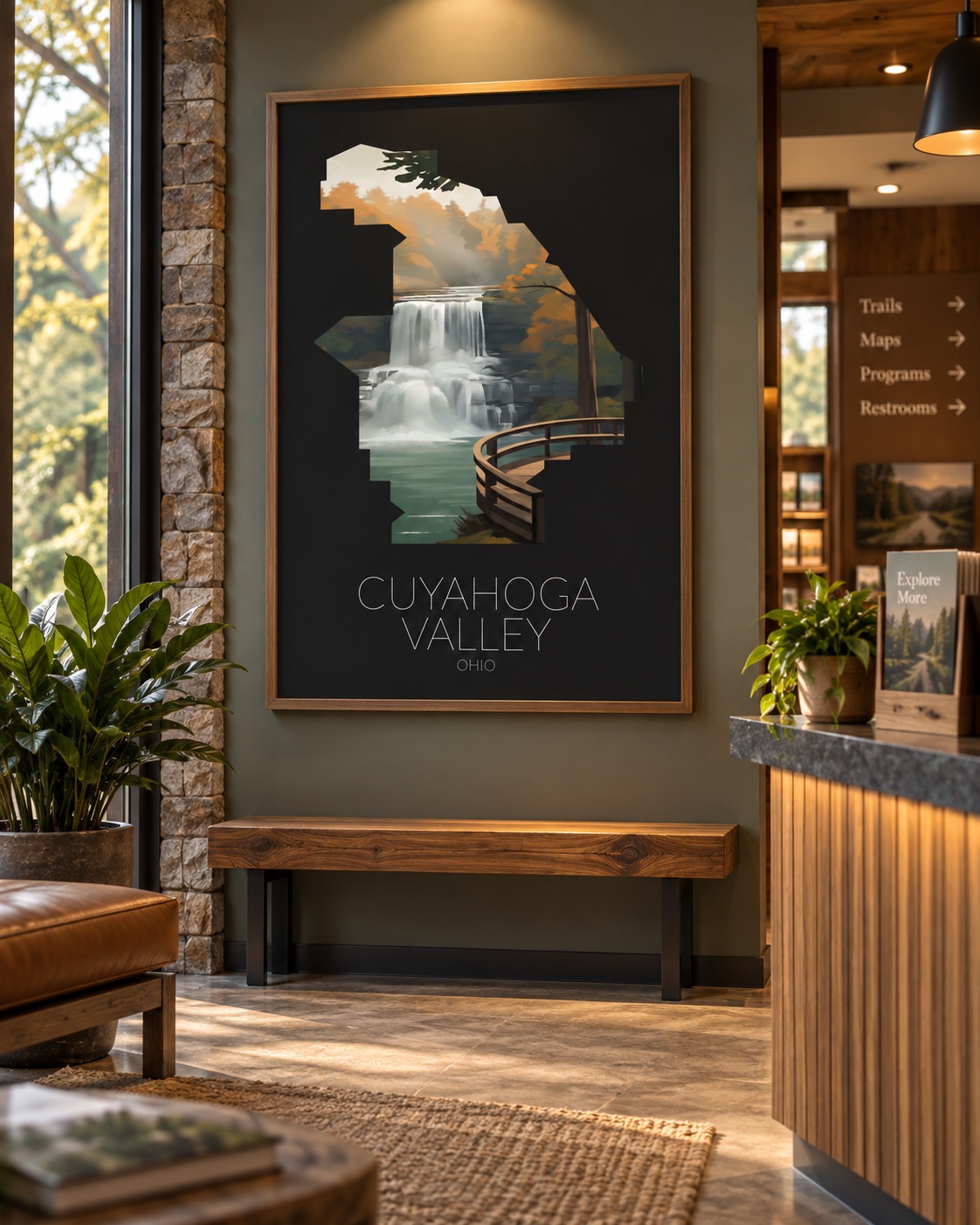Cuyahoga Valley National Park artwork displayed in a commercial interior