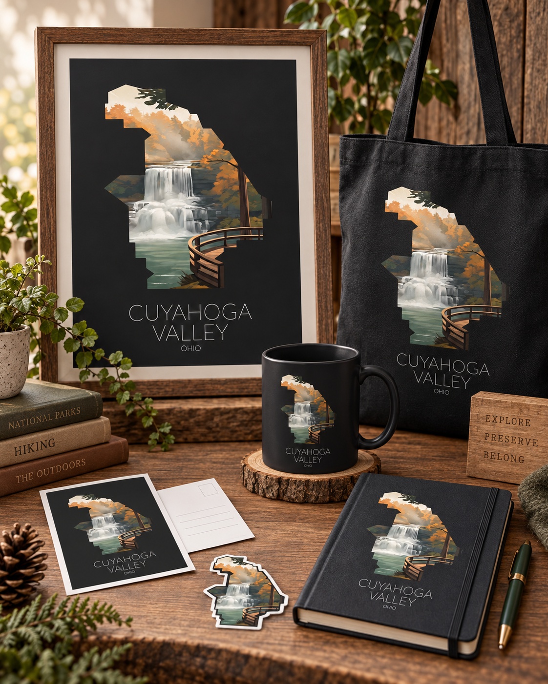 Cuyahoga Valley National Park artwork applied to merchandise for a gift shop collection