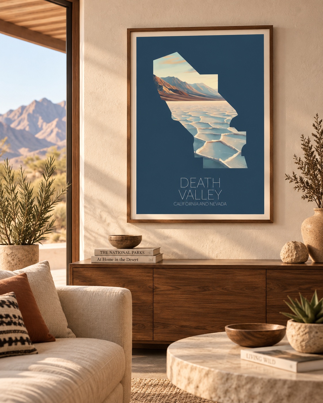 Death Valley National Park artwork displayed as framed wall art in a home interior