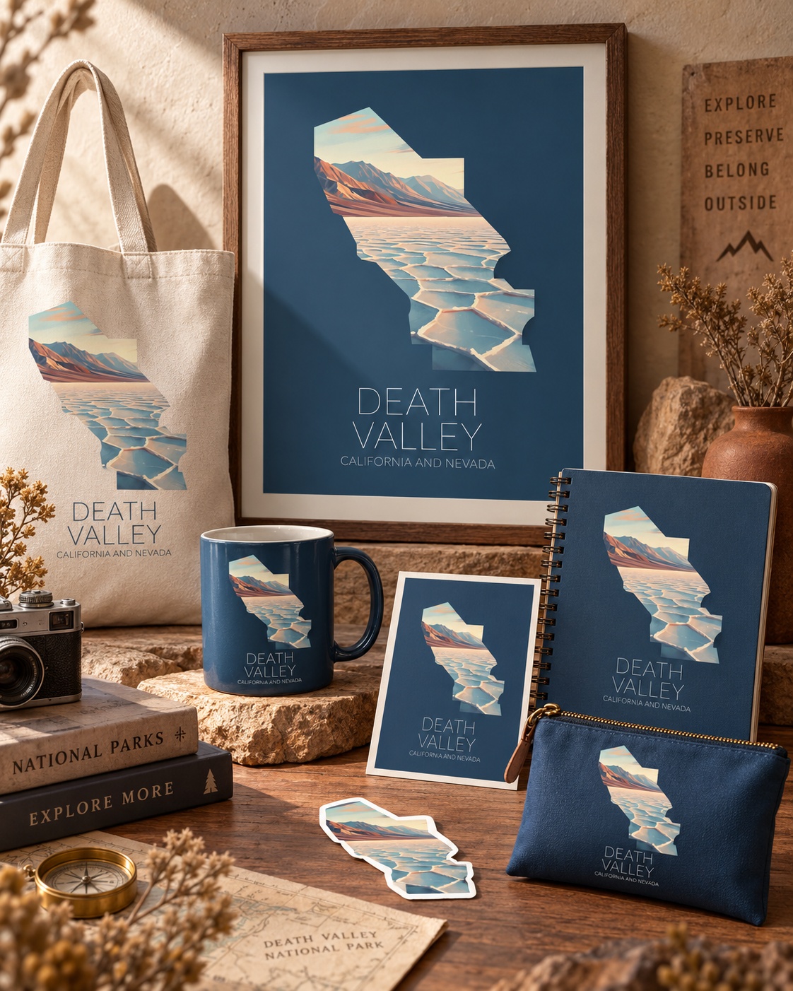 Death Valley National Park artwork applied to merchandise for a gift shop collection