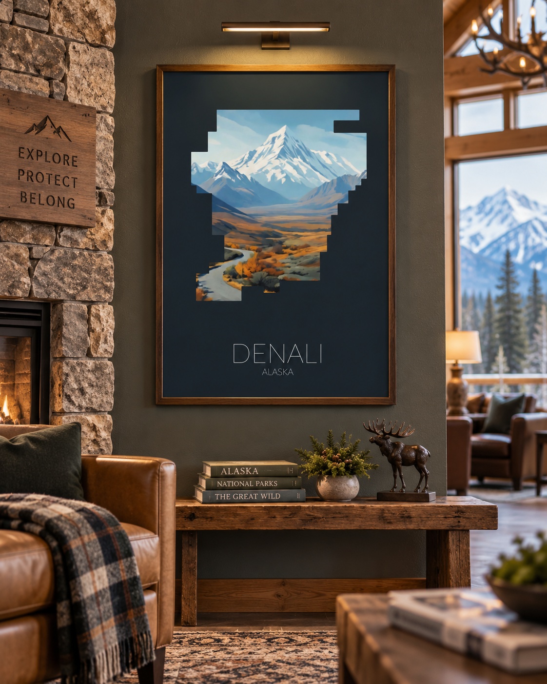Denali National Park artwork displayed in a commercial interior