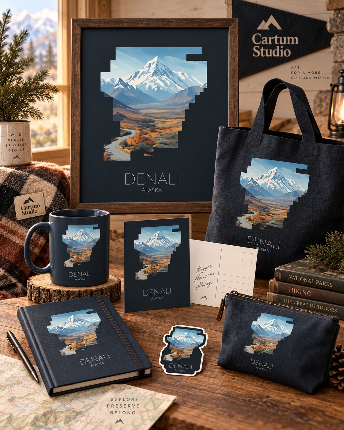 Denali National Park artwork applied to merchandise for a gift shop collection