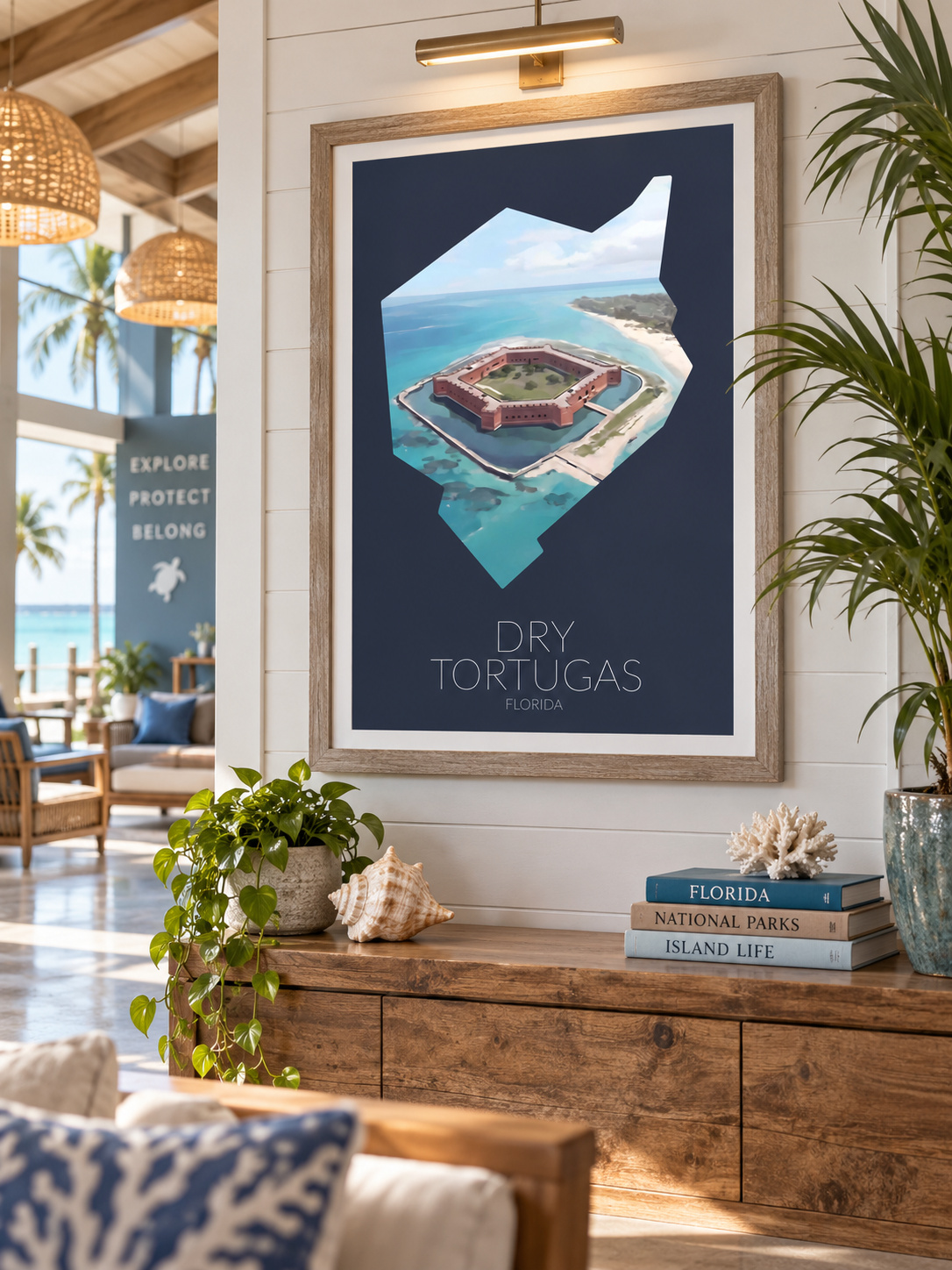 Dry Tortugas National Park artwork displayed in a commercial interior