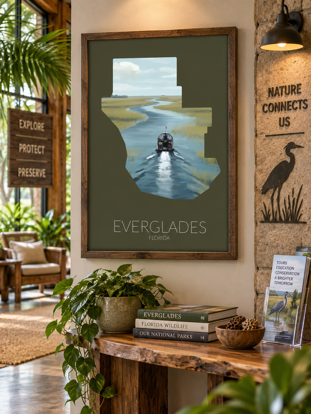 Everglades National Park artwork displayed in a commercial interior