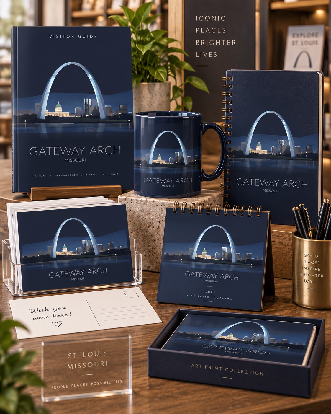 Gateway Arch National Park artwork applied to merchandise for a gift shop collection