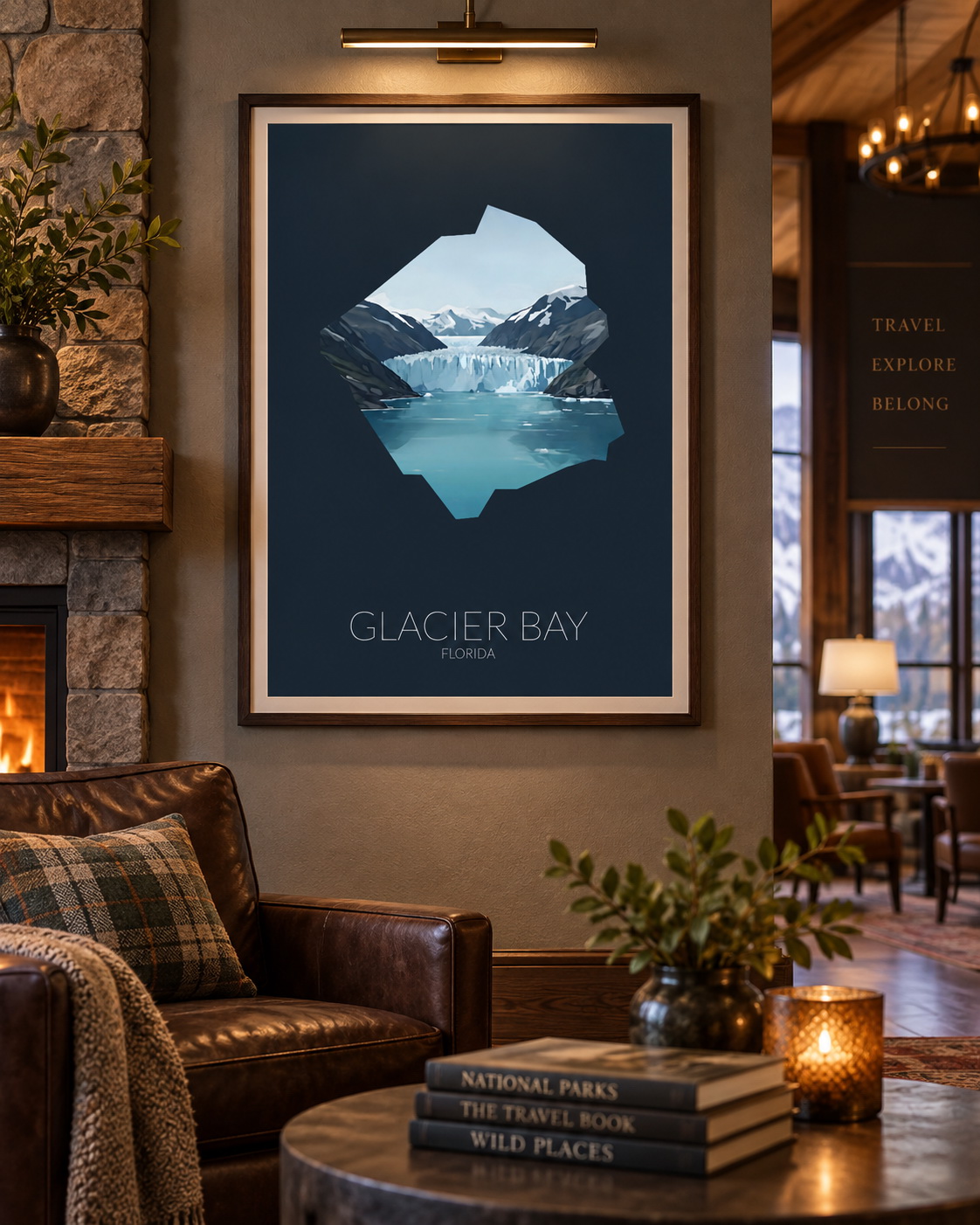 Glacier Bay National Park artwork displayed in a commercial interior