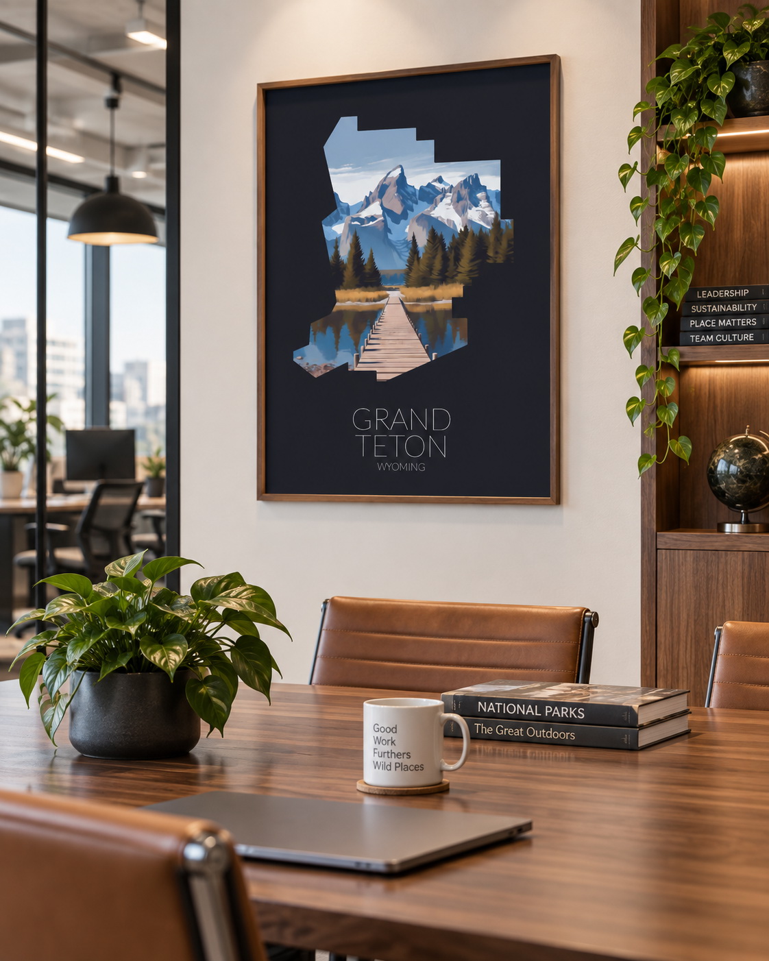 Grand Teton National Park artwork displayed in a commercial interior