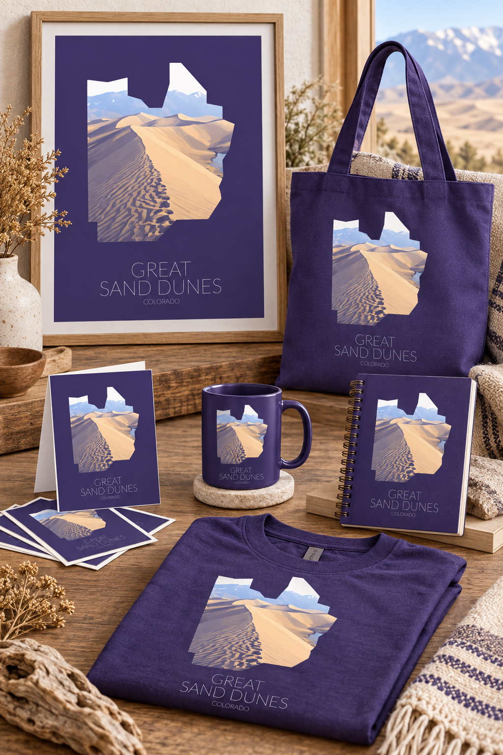 Great Sand Dunes National Park artwork applied to merchandise for a gift shop collection