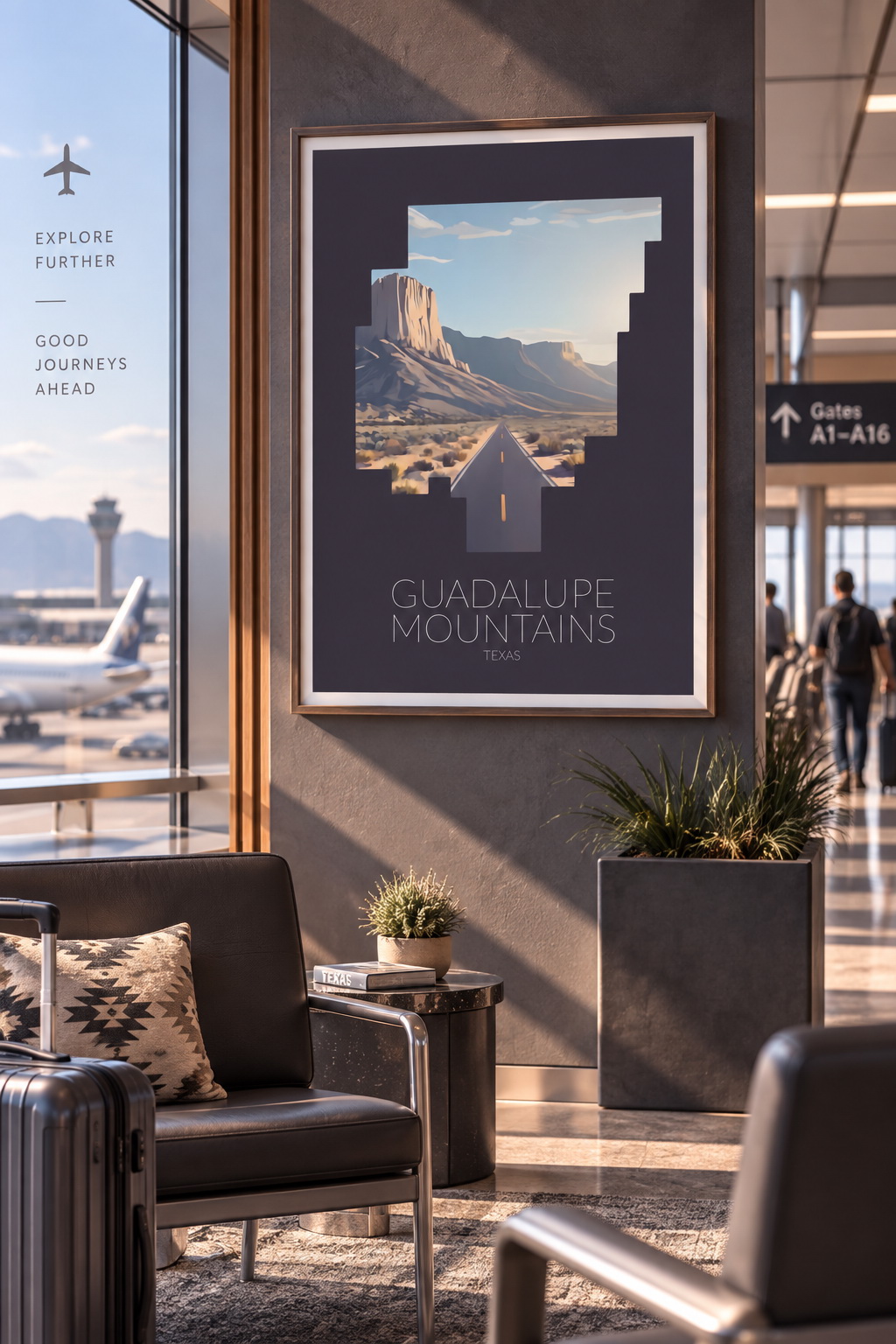 Guadalupe Mountains National Park artwork displayed in a commercial interior