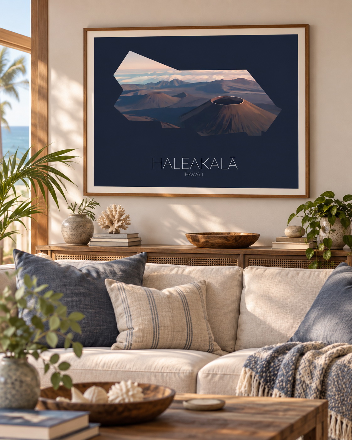 Haleakalā National Park artwork displayed as framed wall art in a home interior