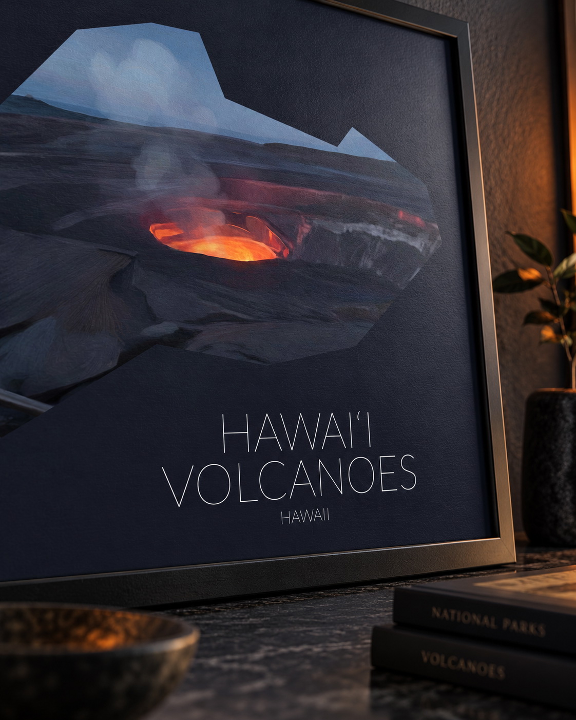 Hawai‘i Volcanoes National Park artwork displayed in a commercial interior