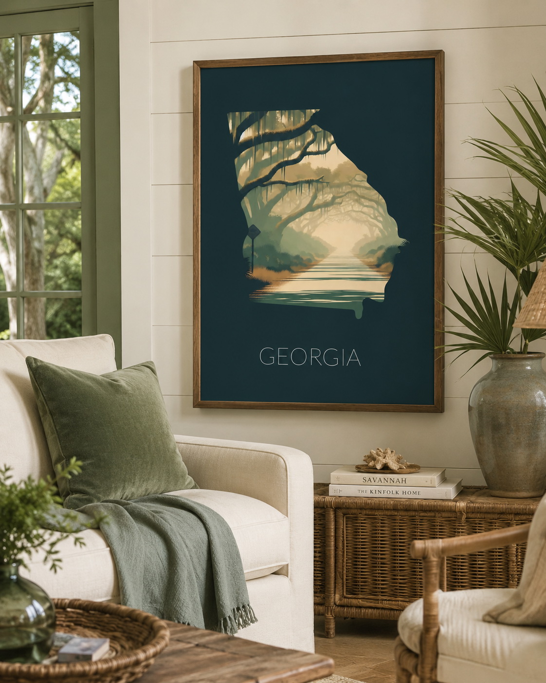 Georgia state artwork applied to tote bag, stationery and regional merchandise products