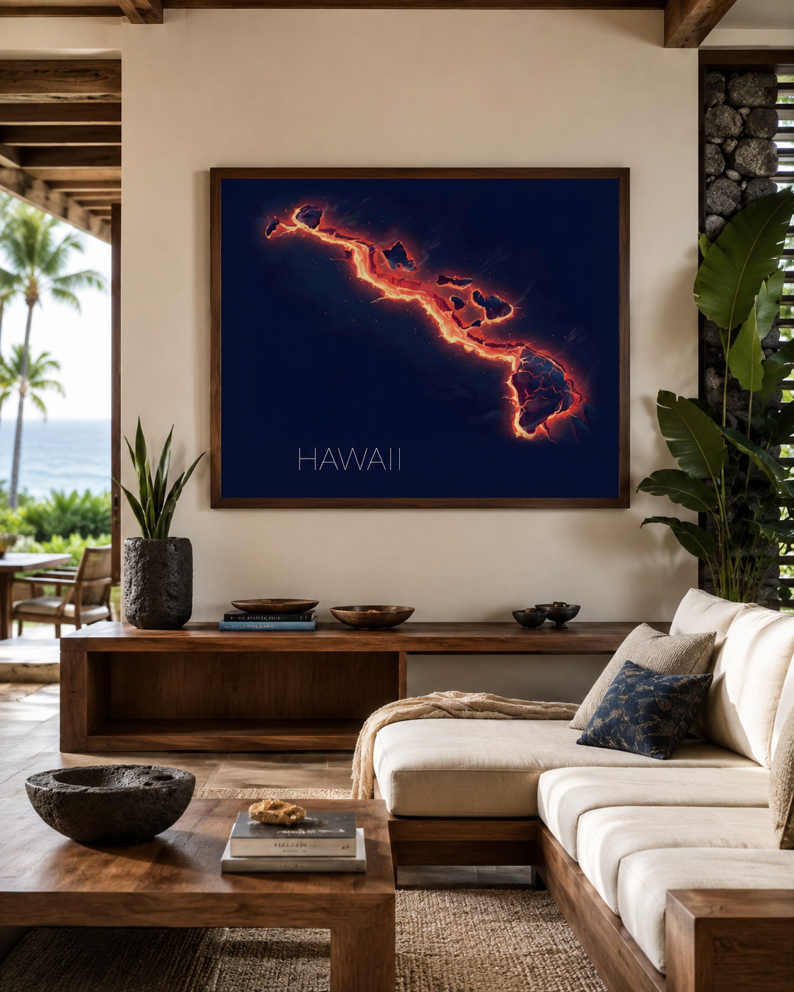 Hawaii state artwork applied to calendars, mini prints and island-themed merchandise products