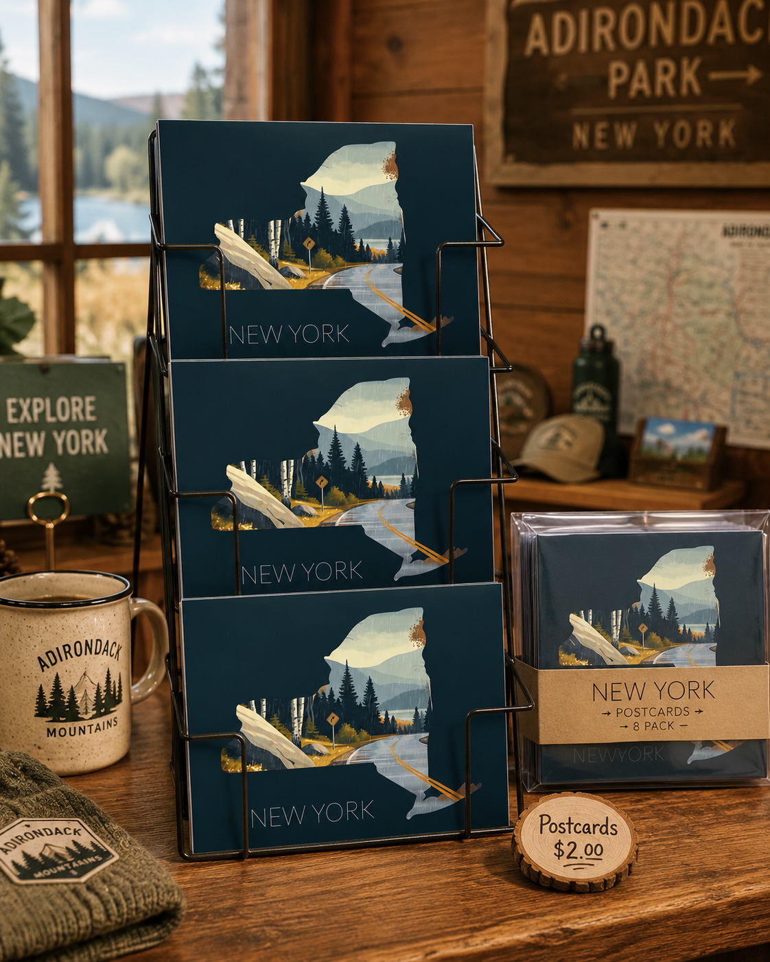 New York state artwork displayed in a modern office conference room