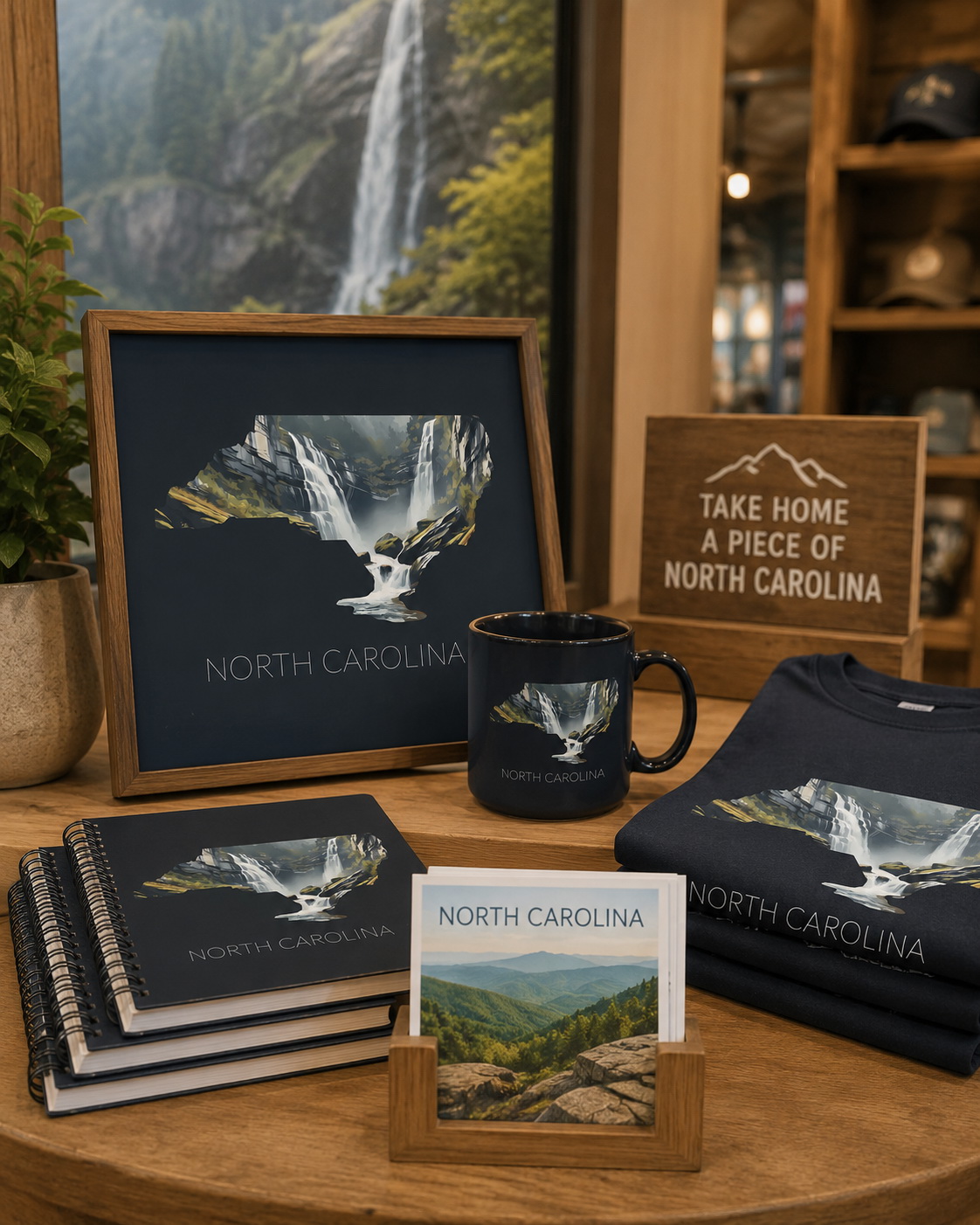North Carolina state artwork displayed in a modern office meeting room